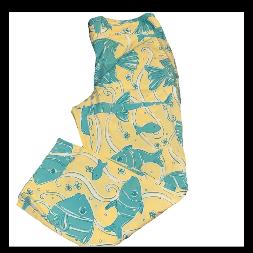 Lilly Pulitzer Yellow and Green Cropped Pants with Playful Pattern - Picture 8 of 12
